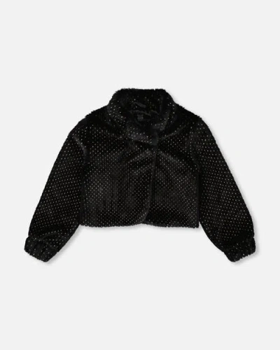Deux Par Deux Kids'  Fake Fur Short Jacket In Black