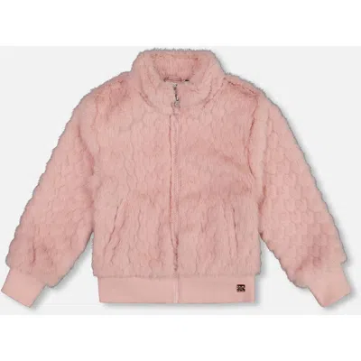 Deux Par Deux Kids'  Faux Fur Jacquard Jacket In Pink