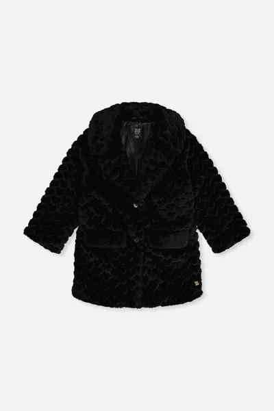 Deux Par Deux Kids' Faux Fur Long Coat Black