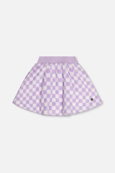 Deux Par Deux Kids' Faux Fur Skirt Lilac And White Tiles In Purple