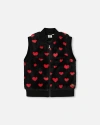 Deux Par Deux Faux Fur Sleeveless Vest With Hearts In Black