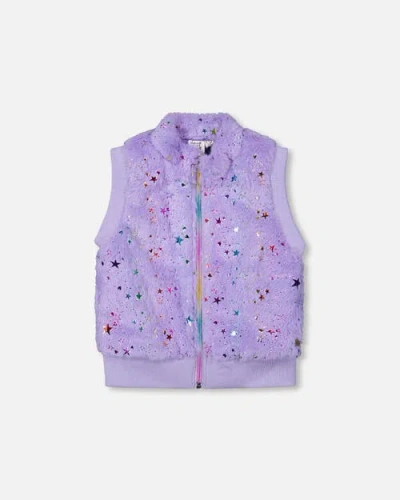 Deux Par Deux Kids'  Faux Fur Zipped Vest In Purple