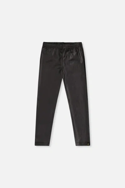 Deux Par Deux Kids'  Faux Leather Elastic Waist Stretch Leggings In Black