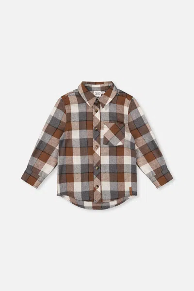 Deux Par Deux Kids' Flannel Shirt Grey And Beige Plaid In Multi