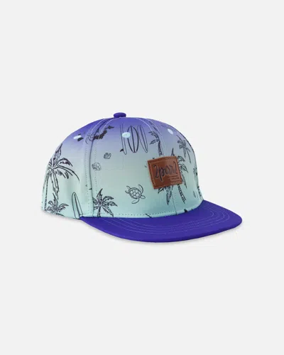 Deux Par Deux Kids' Flat Brim Allover Print Cap Blue Beach Print