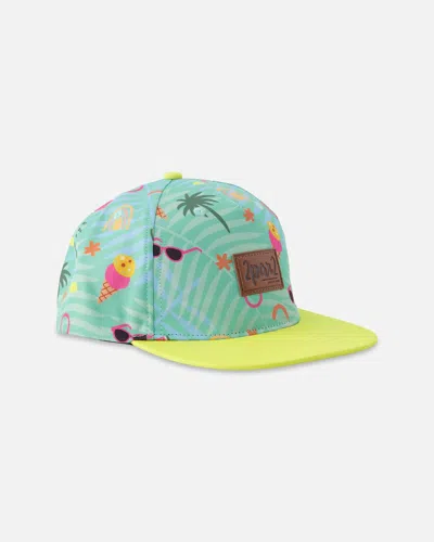Deux Par Deux Kids' Flat Brim Allover Print Cap Blue Beach Print
