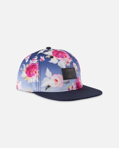Deux Par Deux Babies'  Flat Brim Flower Print Cap In Blue