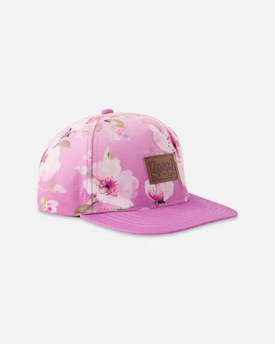 Deux Par Deux Babies'  Flat Brim Flower Print Cap In Pink