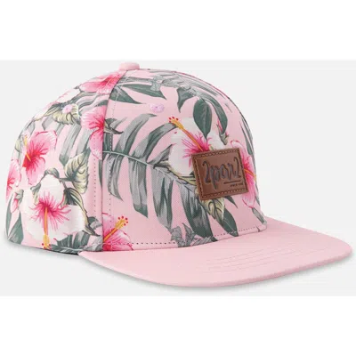 Deux Par Deux Kids'  Flat Brim Hibiscus Cap In Pink