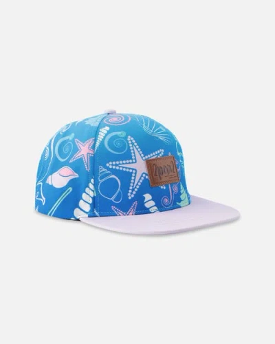 Deux Par Deux Babies'  Flat Brim Shell Print Cap In Blue