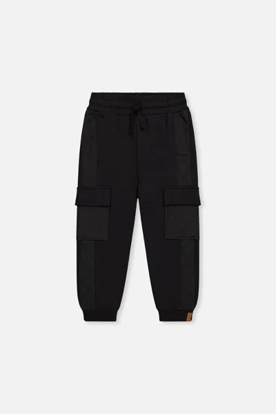 Deux Par Deux Kids' Fleece Bi-material Sweatpants With Pockets Black