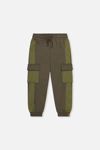 Deux Par Deux Kids' Fleece Bi-material Sweatpants With Pockets Green