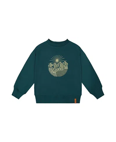 Deux Par Deux Fleece Crew Neck Line Graphic Sweatshirt - Little Kid In Green