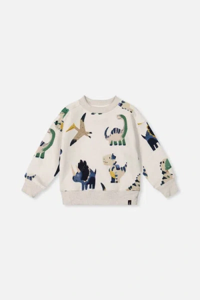 Deux Par Deux Babies'  Fleece Dino Ribbed Cuffs Sweatshirt In Multi