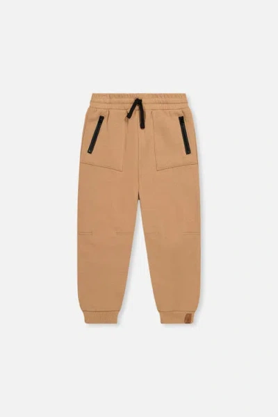 Deux Par Deux Kids'  Fleece Drawstring Waist Zippered Pocket Sweatpants In Brown Tannin