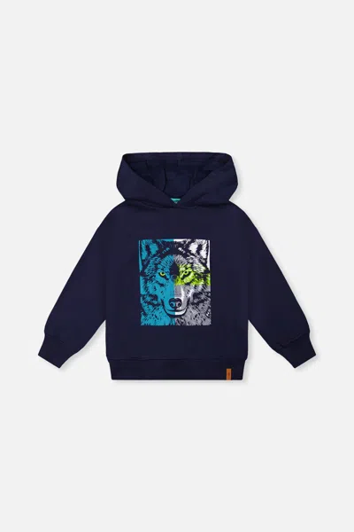 Deux Par Deux Kids' Fleece Hooded Sweatshirt Dark Blue In Black