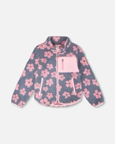 Deux Par Deux Kids'  Fleece Long Sleeve Flowers Jacket In Multi