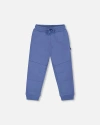 Deux Par Deux Kids'  Fleece Sweatpants With Articulated Knees In Blue