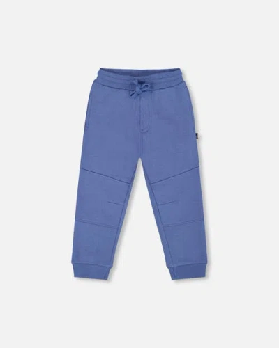 Deux Par Deux Kids'  Fleece Sweatpants With Articulated Knees In Blue