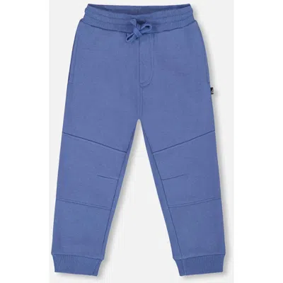 Deux Par Deux Kids'  Fleece Sweatpants With Articulated Knees In Blue