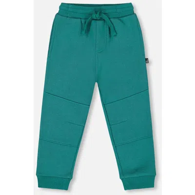 Deux Par Deux Kids'  Fleece Sweatpants With Articulated Knees In Green