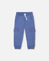 Deux Par Deux Kids'  Fleece Sweatpants With Cargo Pockets In Blue