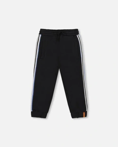 Deux Par Deux Kids'  Fleece Sweatpants With Side Stripes In Black