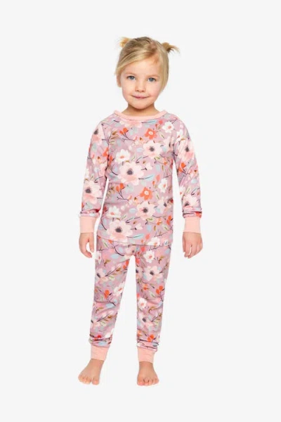Deux Par Deux Kids' Organic Cotton Two Piece Pajama Set Pink Floral Print In Multi