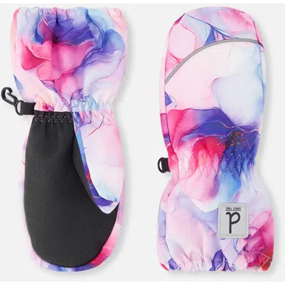 Deux Par Deux Babies'  Floral Play Grip Rubberized Waterproof Winter Mittens In Pink