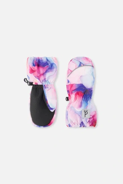 Deux Par Deux Kids'  Flower Play Waterproof Rubberized Palm Winter Mittens In Pink