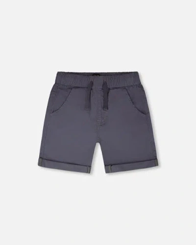 Deux Par Deux Kids'  Folded Hems Stretch Twill Shorts In Blue