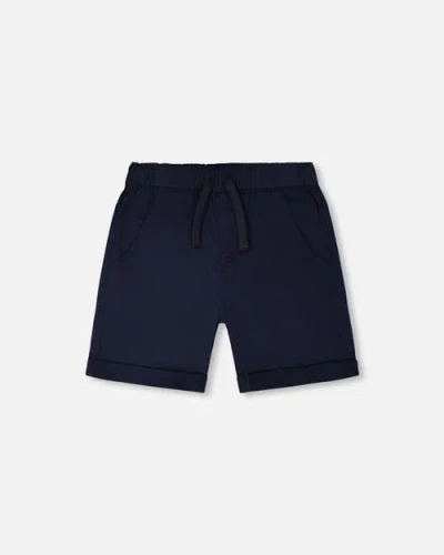 Deux Par Deux Kids'  Folded Hems Stretch Twill Shorts In Blue