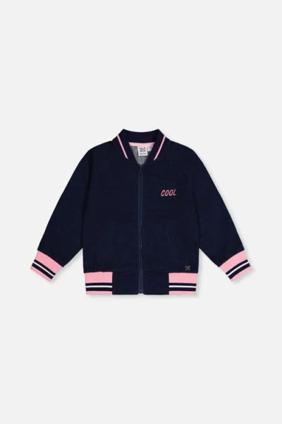 Deux Par Deux Kids'  French Terry Appliqué Patch Full Zip Bomber Jacket In Blue