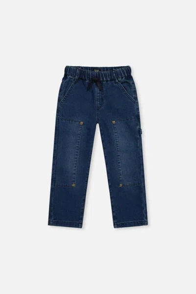Deux Par Deux Kids'  French Terry Cargo Pocket Drawstring Denim Pants In Blue