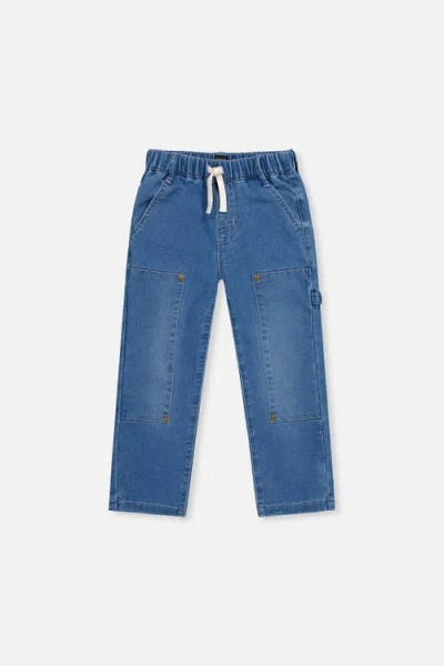 Deux Par Deux Babies'  French Terry Denim Cargo Drawstring Pants In Blue