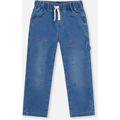Deux Par Deux Kids'  French Terry Denim Cargo Pocket Drawstring Waist Pants In Blue