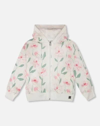 Deux Par Deux Kids'  French Terry Flowers Long Sleeve Hoodie In Multi