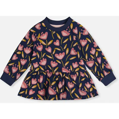 Deux Par Deux Babies'  French Terry Peplum Hem Raglan Sleeve Top In Blue
