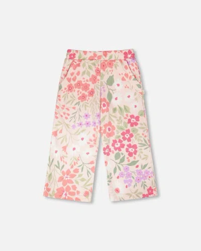 Deux Par Deux Babies'  French Terry Printed Flowers Pants In Pink
