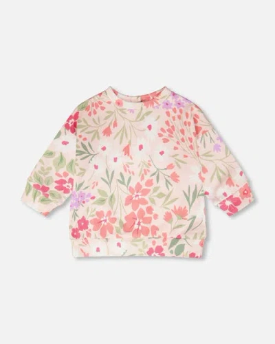 Deux Par Deux Babies'  French Terry Printed Flowers Sweatshirt In Pink