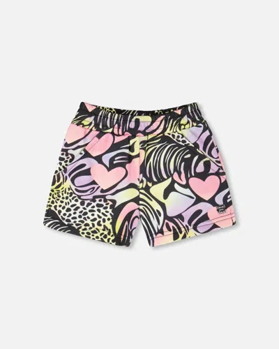 Deux Par Deux Kids' French Terry Shorts Black Multicolor