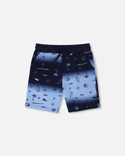 Deux Par Deux Kids'  Elastic Waist Gradient French Terry Shorts In Blue