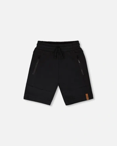 Deux Par Deux Kids'  French Terry Shorts With Cross Seams In Black