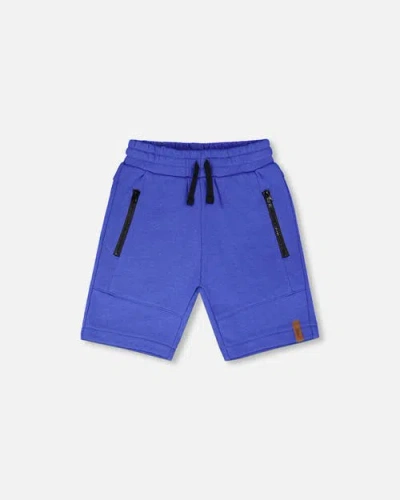 Deux Par Deux Kids'  French Terry Shorts With Cross Seams In Blue