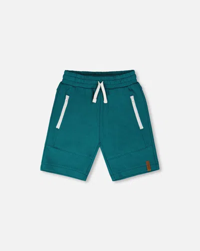 Deux Par Deux Kids'  French Terry Shorts With Cross Seams In Blue