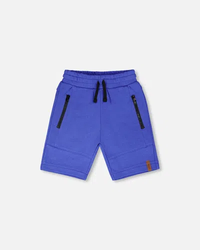 Deux Par Deux Kids'  French Terry Shorts With Cross Seams In Blue