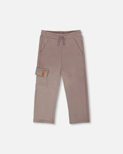 Deux Par Deux Kids'  French Terry Sweatpants With Cargo Pocket In Brown
