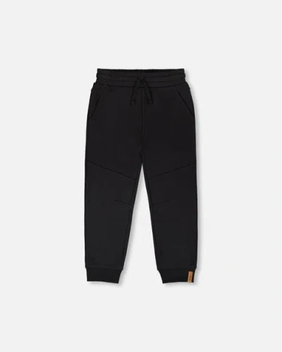 Deux Par Deux Kids'  French Terry Sweatpants With Cross Seams In Black