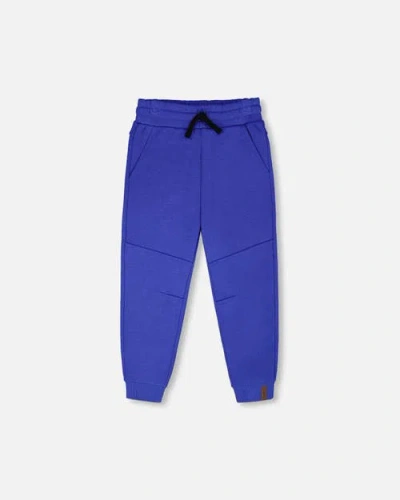 Deux Par Deux Kids'  French Terry Sweatpants With Cross Seams In Blue