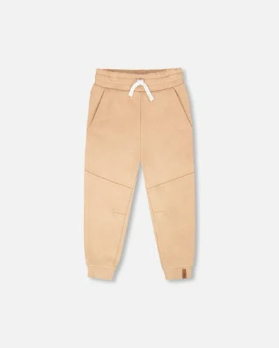 Deux Par Deux Kids'  French Terry Sweatpants With Cross Seams In Brown